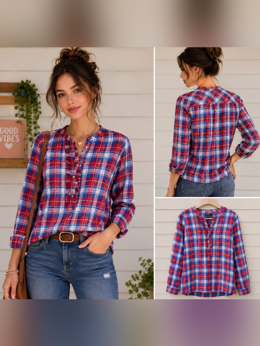 J. Crew Ruffle Flannel Top.